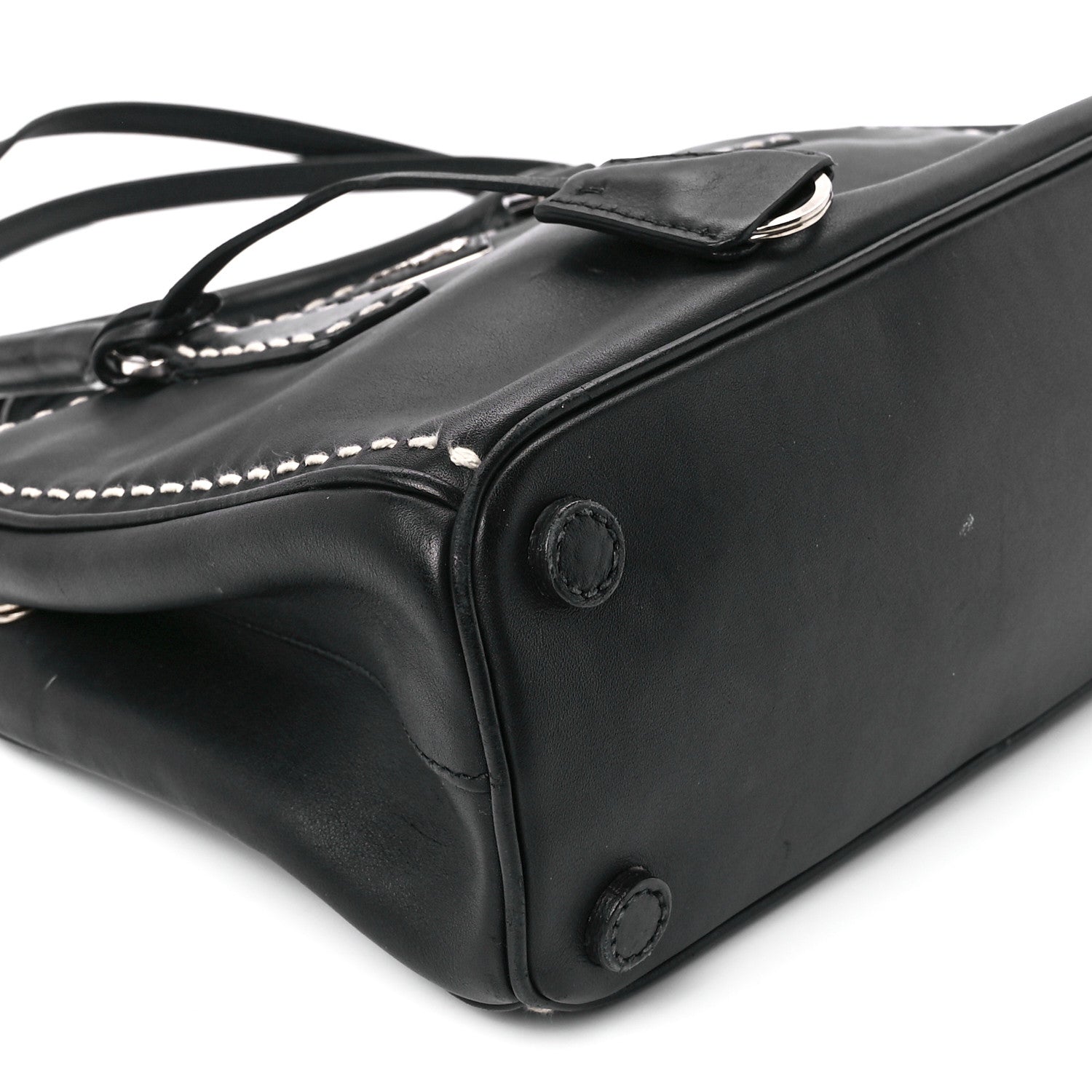Prada City Calf Mini Hand Stitched Galleria Double Zip Tote Black 10 of 11