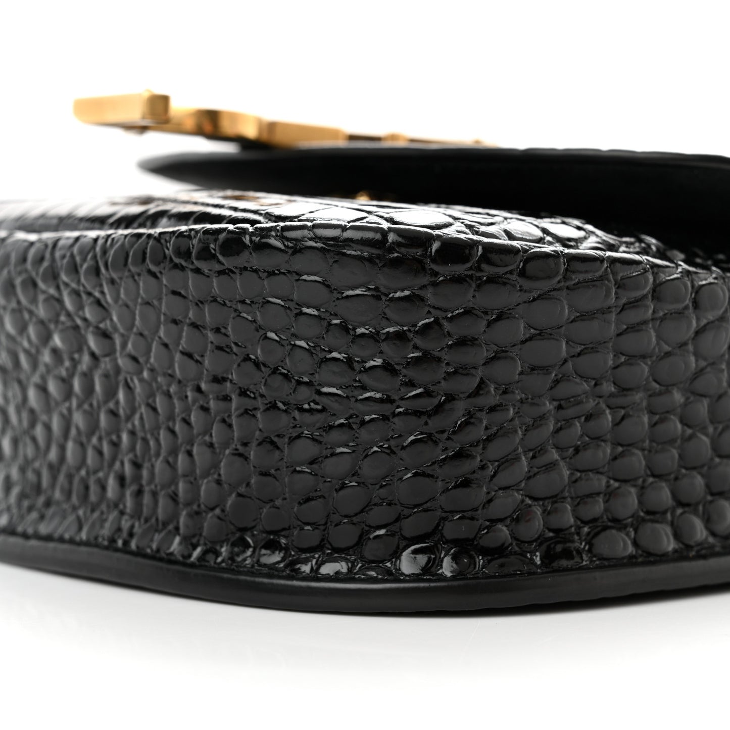 Crocodile Embossed Calfskin Small Kaia Satchel Black