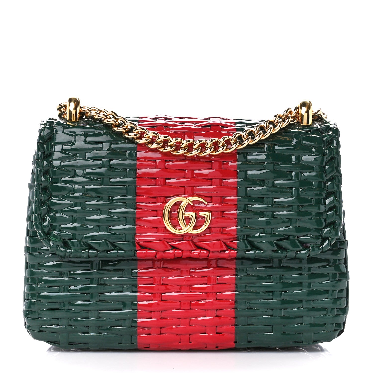 Gucci Glazed Wicker Stripe Small Cestino Shoulder Bag Green 1 of 11