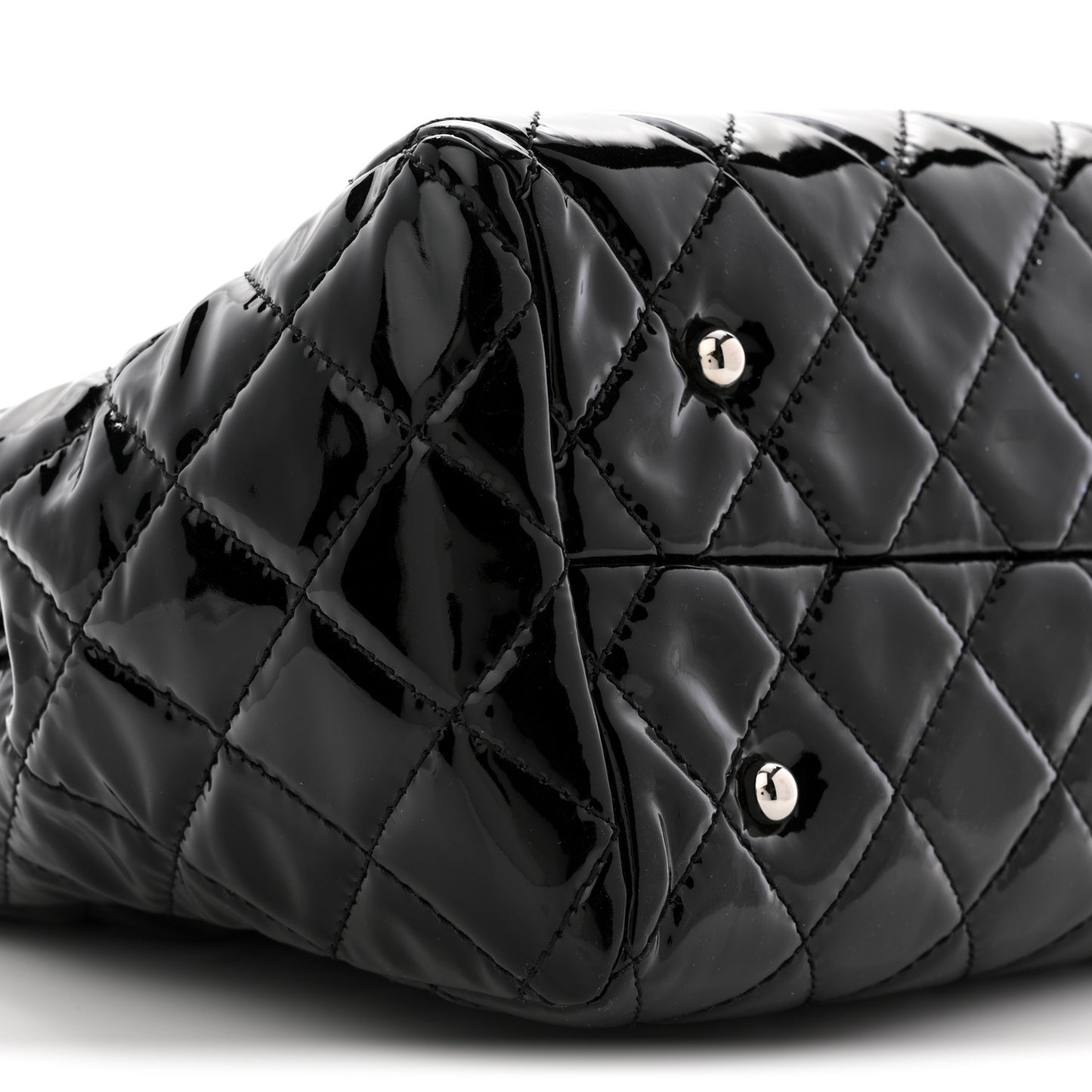 Patent Quilted Large Coco Shine Shopping Tote Black