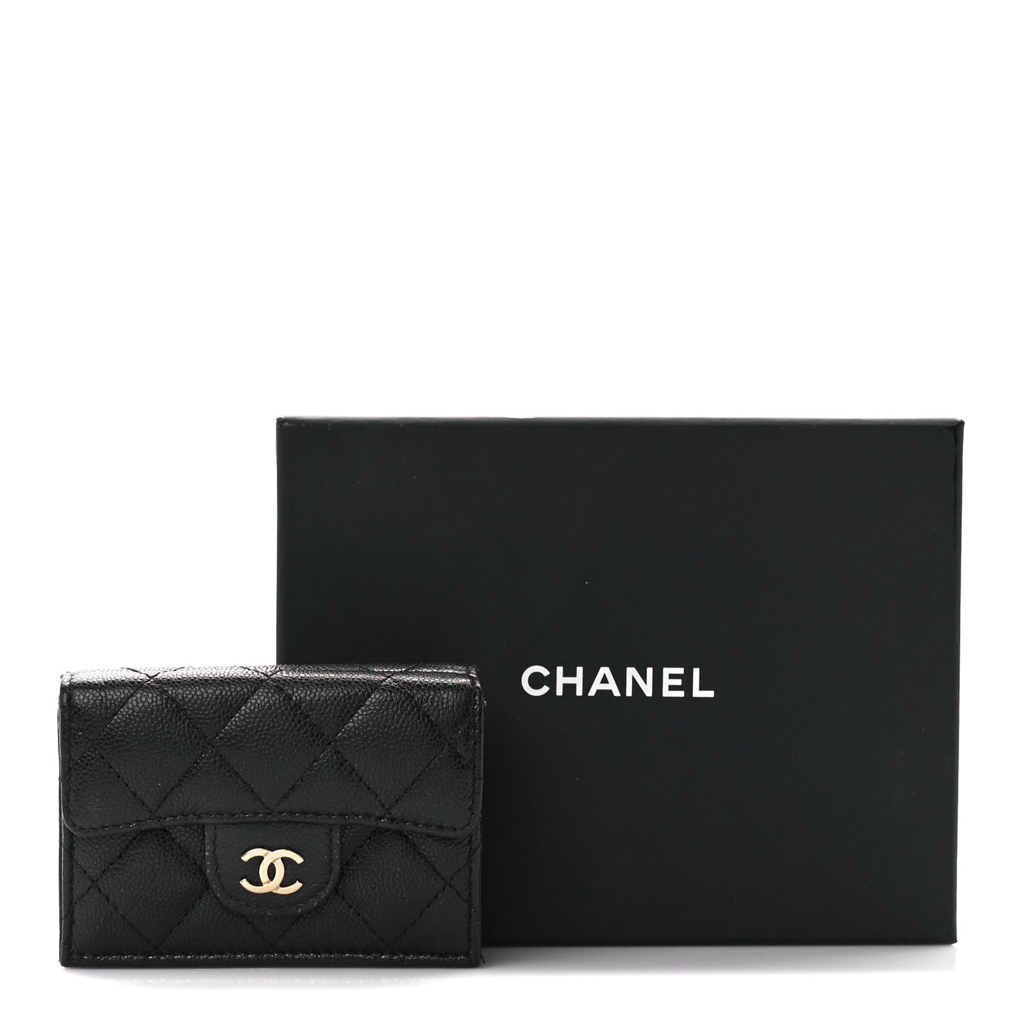 Caviar Quilted Double Flap Wallet Black