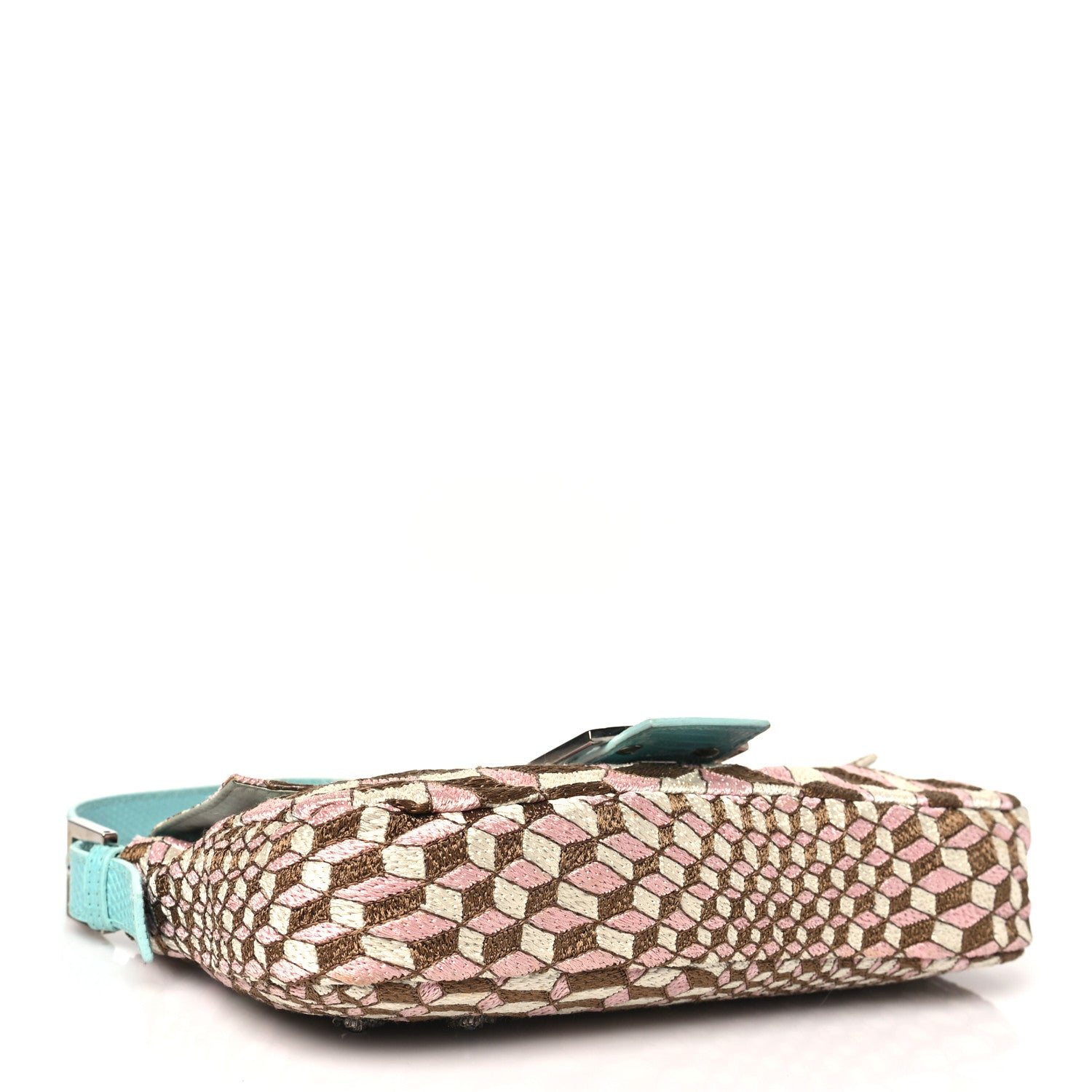Fendi Fabric Lizard Crystal Embroidered Baguette Celeste 4 of 12