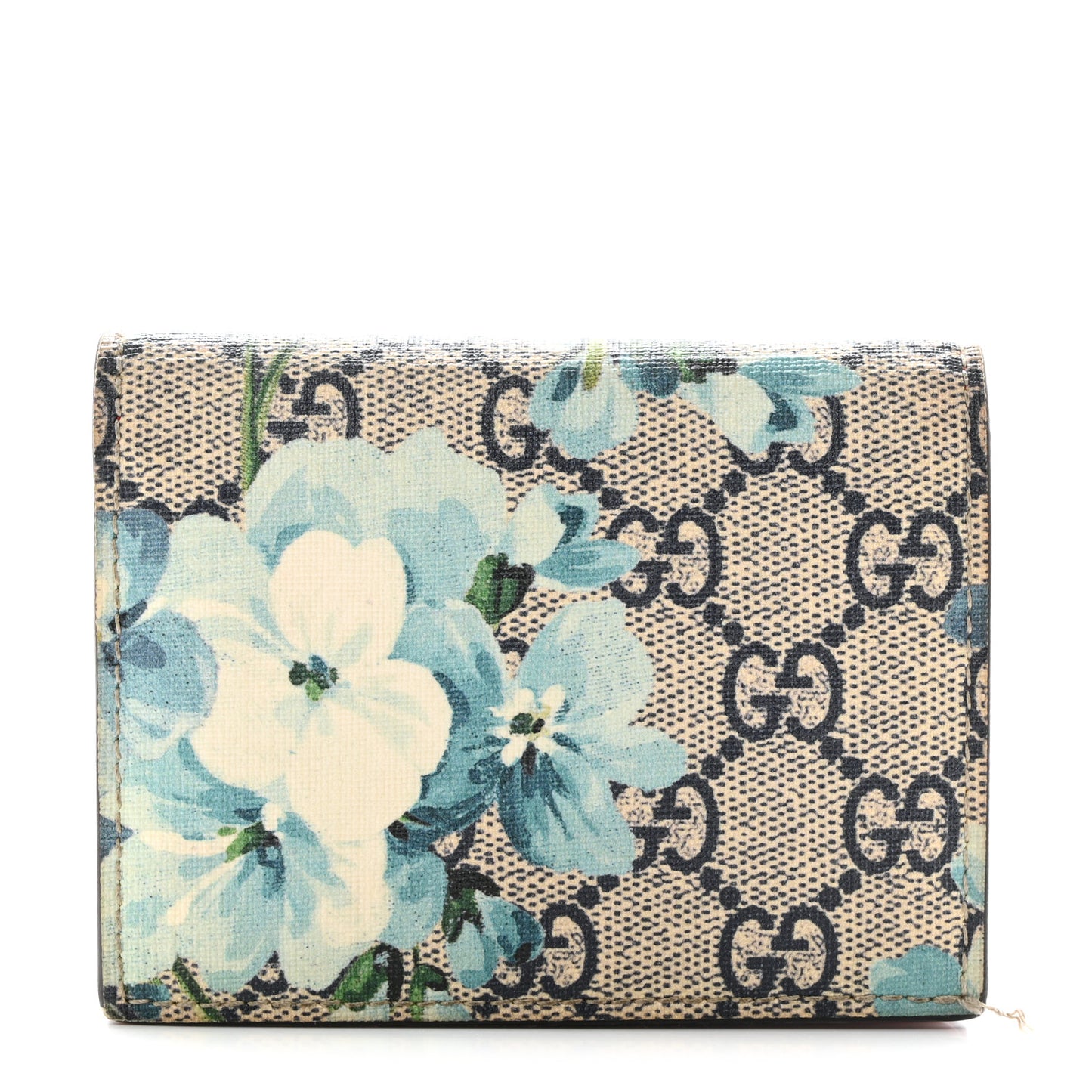GG Supreme Monogram Blooms Card Case Wallet Beige Blue Navy Hibiscus Red