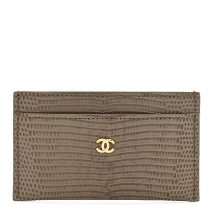 Chanel Calfskin Lizard Embossed Card Holder Gold Dark Khaki 1 of 8