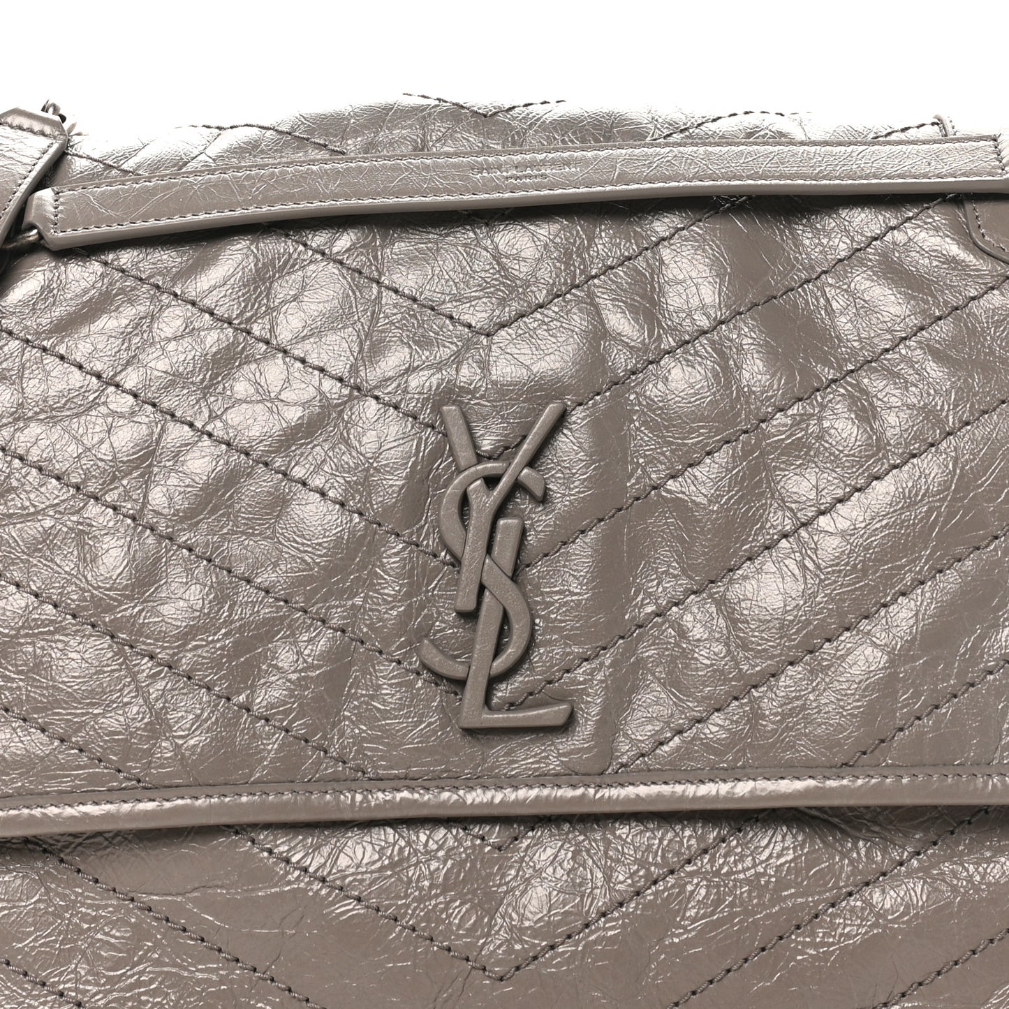 Crinkled Calfskin Matelasse Monogram Large Niki Chain Satchel Fog