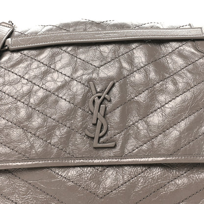 Saint Laurent Crinkled Calfskin Matelasse Monogram Large Niki Chain Satchel Fog 8 of 10