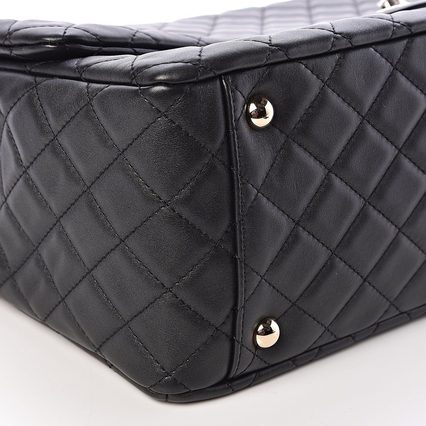 Metallized Calfskin Quilted XXL Travel Flap Bag Black