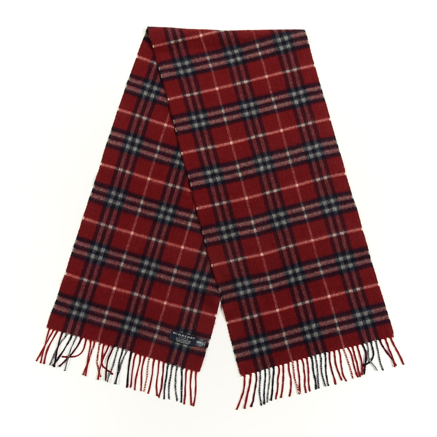 Burberry Cashmere House Check Fringe Scarf Red 2 of 3