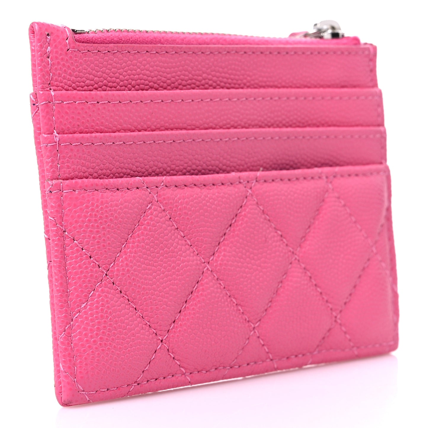 Caviar Quilted CC Zip Card Holder Dark Pink