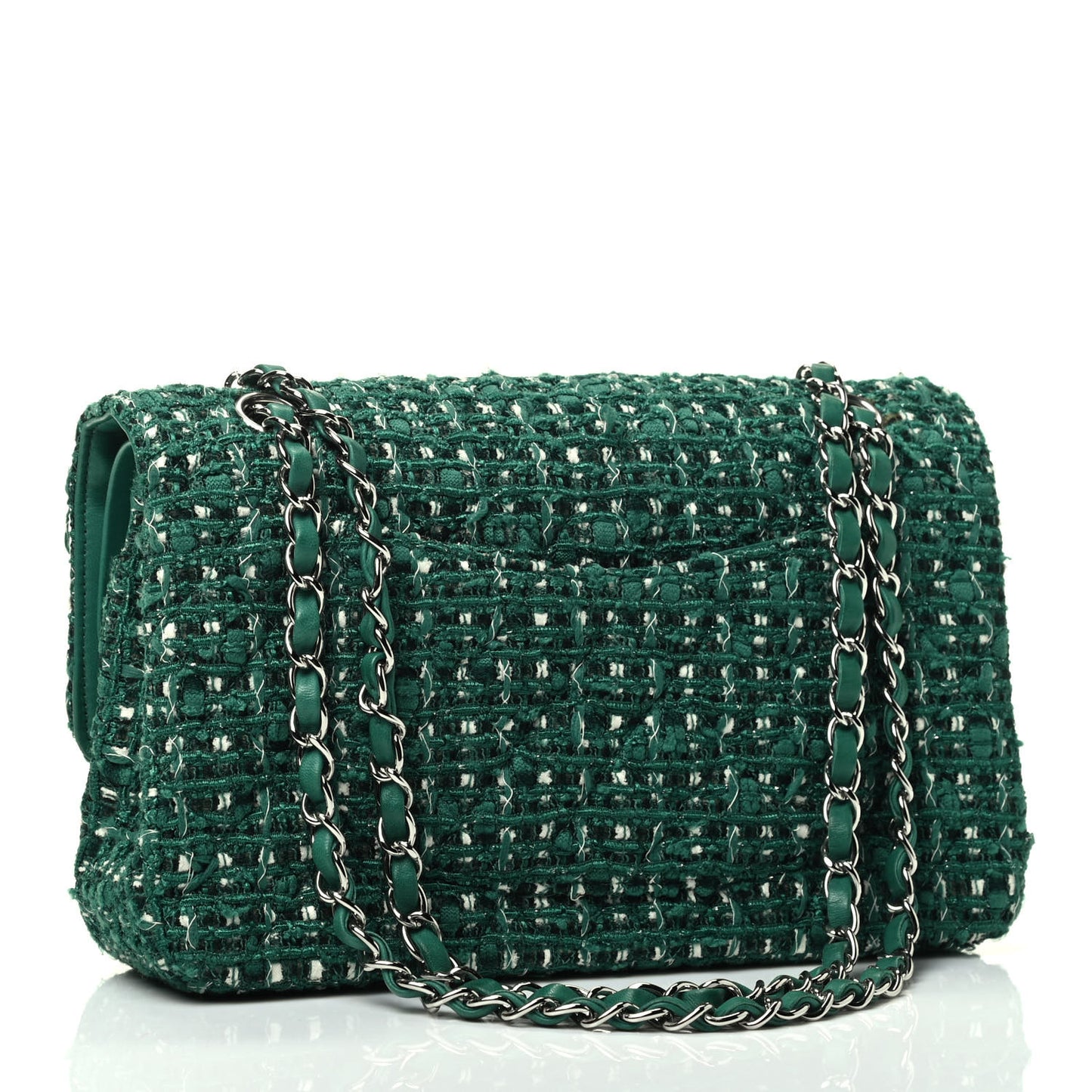 Tweed Quilted Medium Double Flap Green
