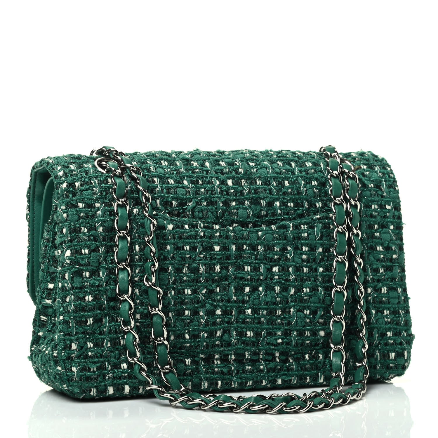 Chanel Tweed Quilted Medium Double Flap Green 2 of 4