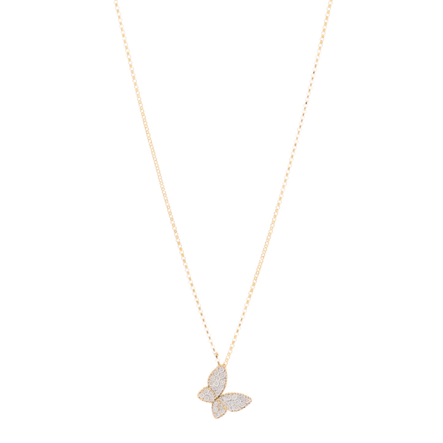 18K Yellow Gold Diamond Princess Butterfly Pendant Necklace