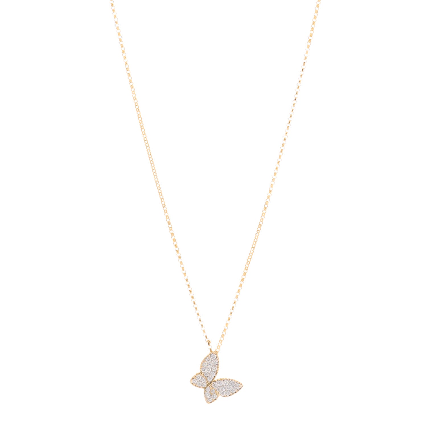 Roberto Coin 18K Yellow Gold Diamond Princess Butterfly Pendant Necklace 1 of 4