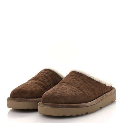 Fendi Suede Shearling FF Embossed Mens Sabot Mules 39 Brown 4 of 12