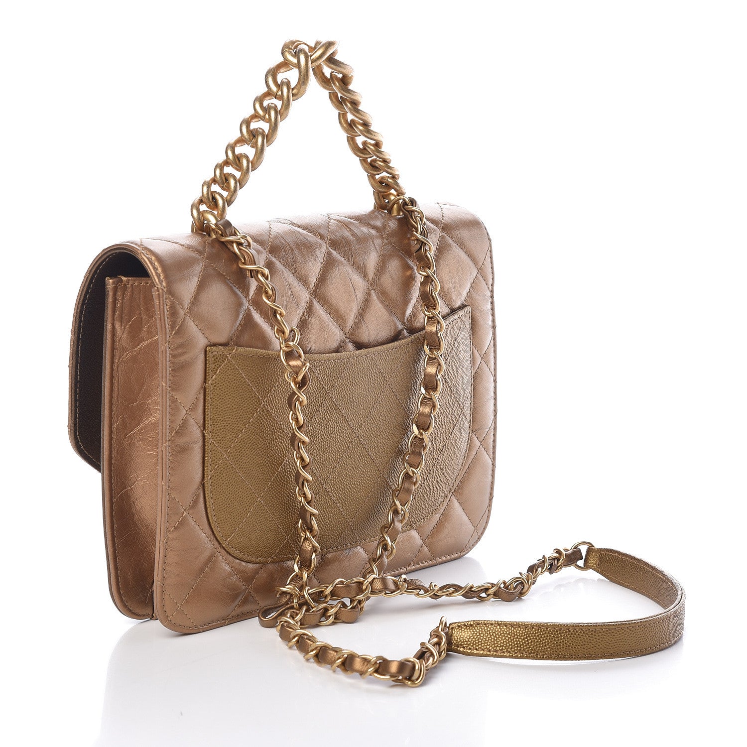 Chanel Metallic Lambskin Caviar Quilted Chain Handle Flap Bronze 3 of 13
