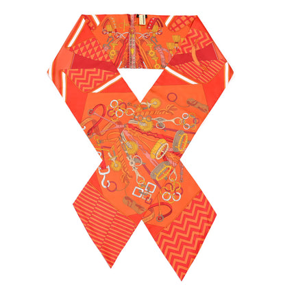 Hermes Silk Bouquets Selliers Maxi Twilly Orange Rouge Viel Or 1 of 3