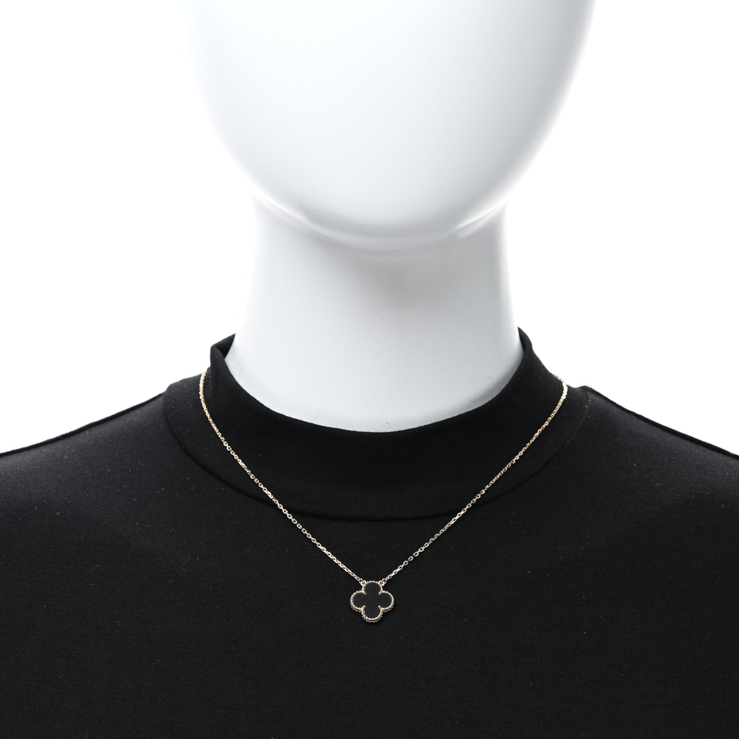 Van Cleef & Arpels 18K Yellow Gold Black Onyx Vintage Alhambra Pendant Necklace 2 of 5