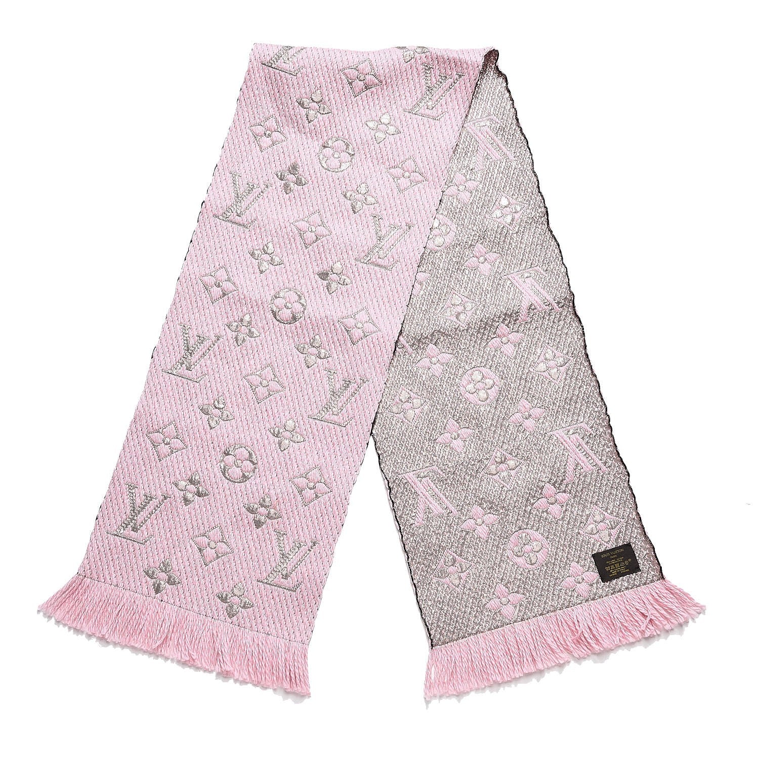 Louis Vuitton Wool Silk Logomania Rainbow Scarf Crystal Pink 3 of 4
