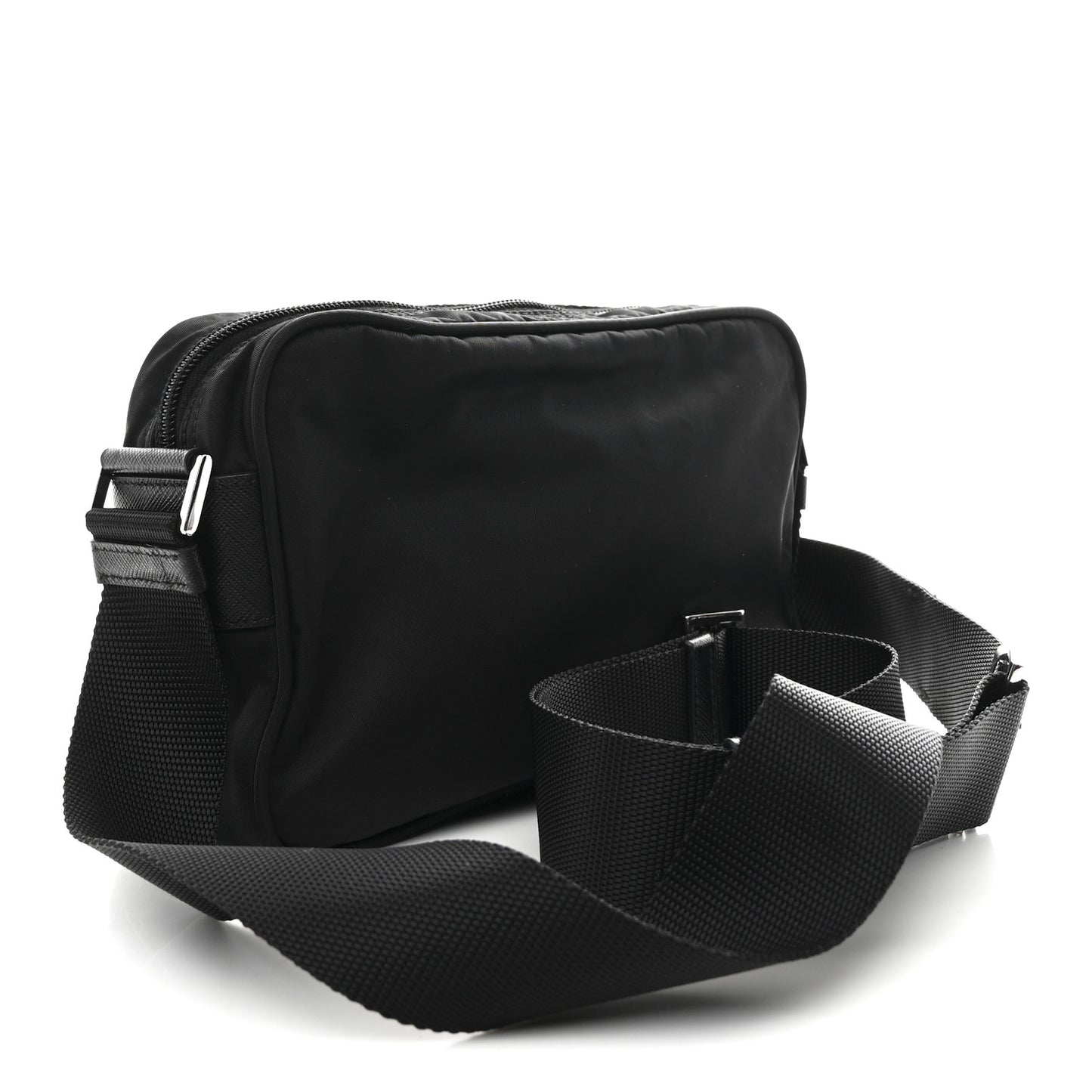 Re-Nylon Vela Saffiano Pocket Double Zip Shoulder Bag Black