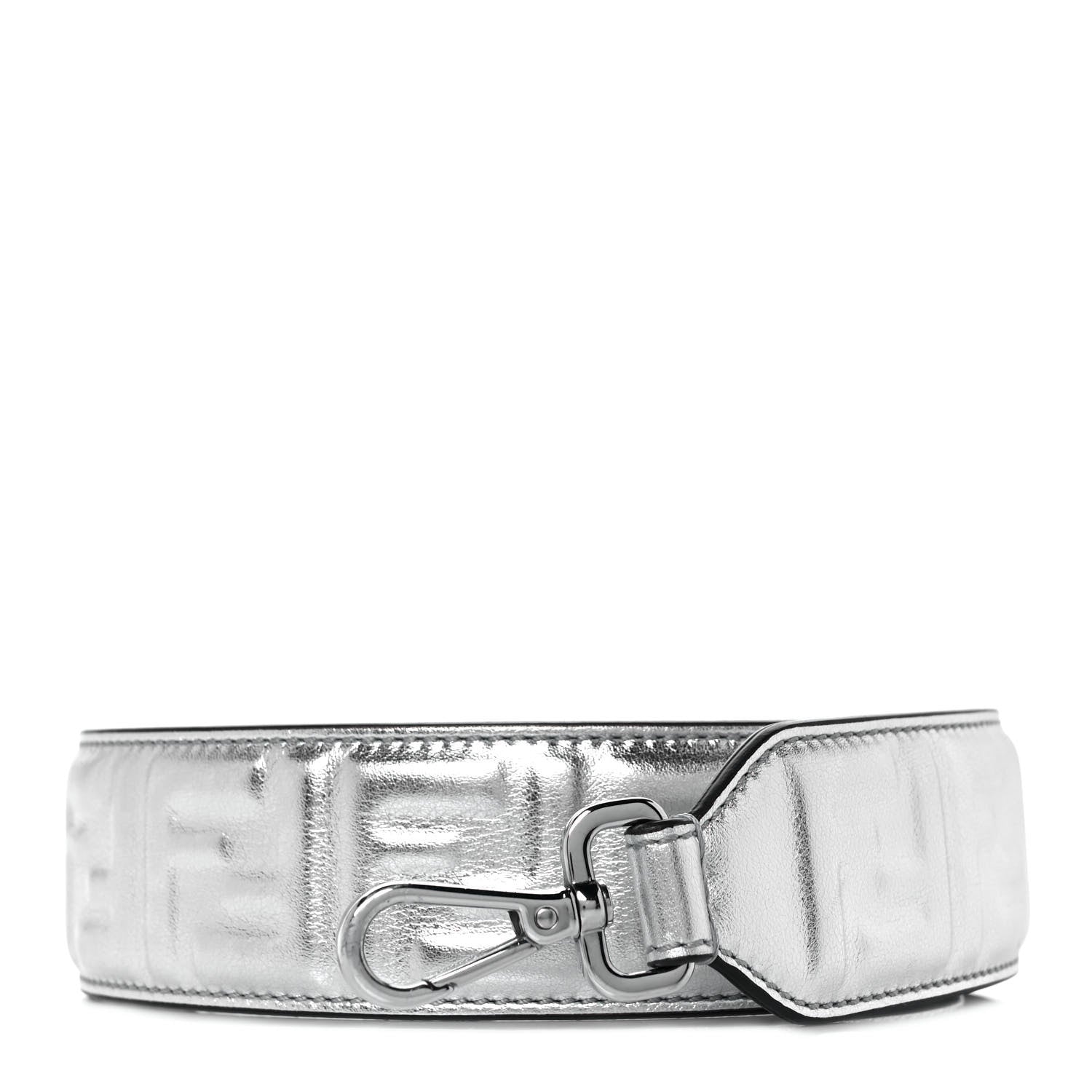 Fendi Vitello Catalan Mirror FF 1974 Embossed Strap You Argento 1 of 5