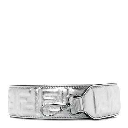 Fendi Vitello Catalan Mirror FF 1974 Embossed Strap You Argento 1 of 5