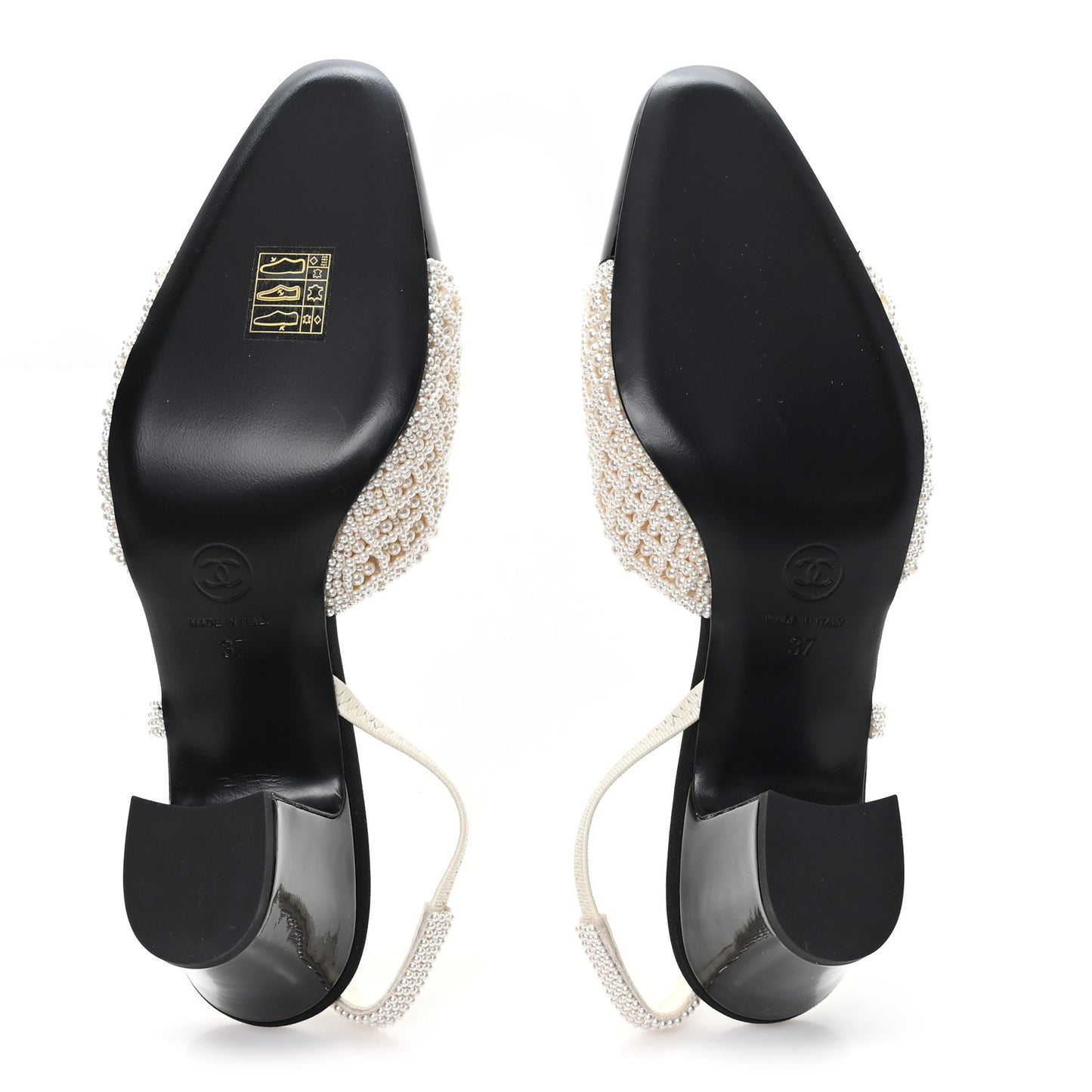 Pearl Patent Cap Toe CC Slingback Pumps 37 Ivory Black