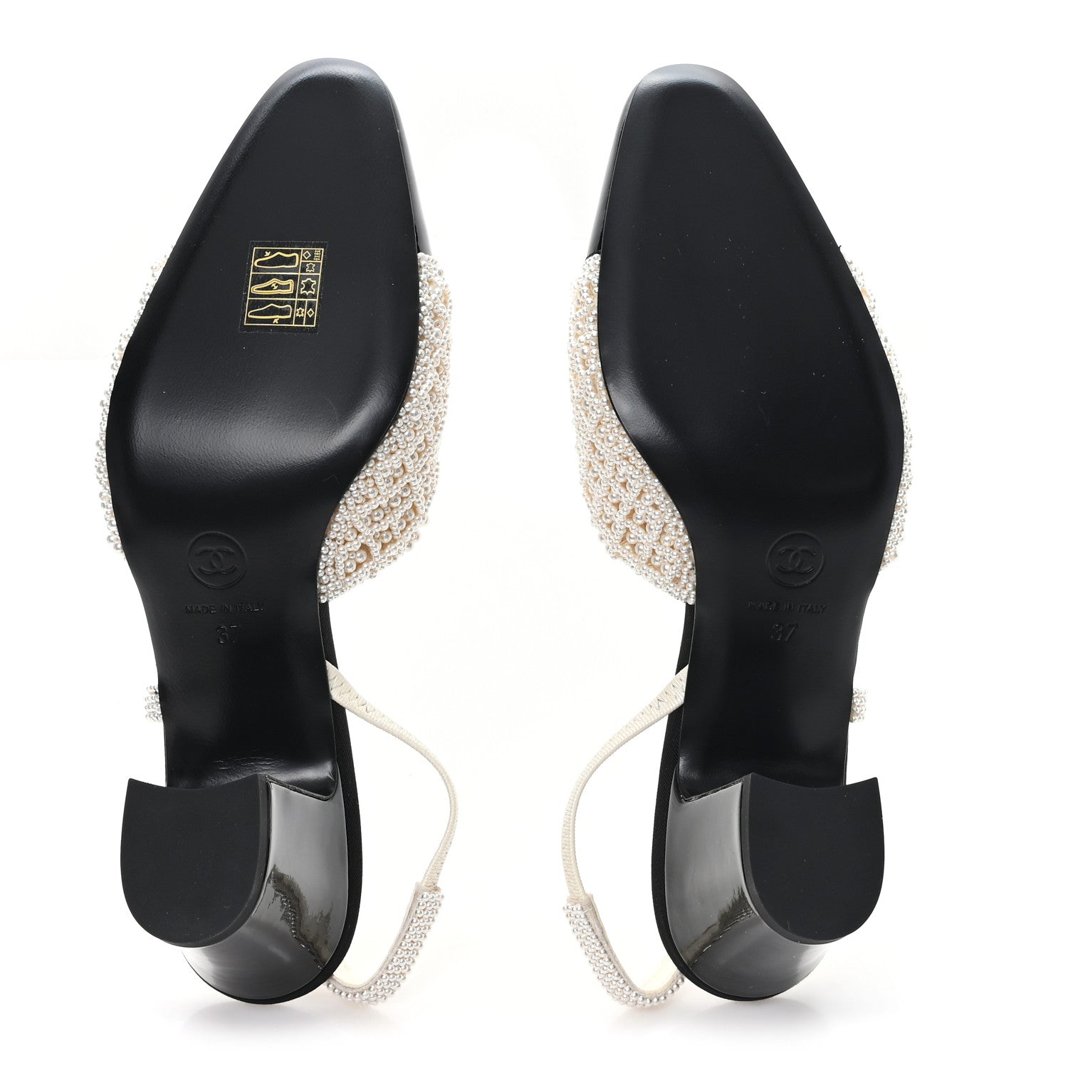 Chanel Pearl Patent Cap Toe CC Slingback Pumps 37 Ivory Black 6 of 10