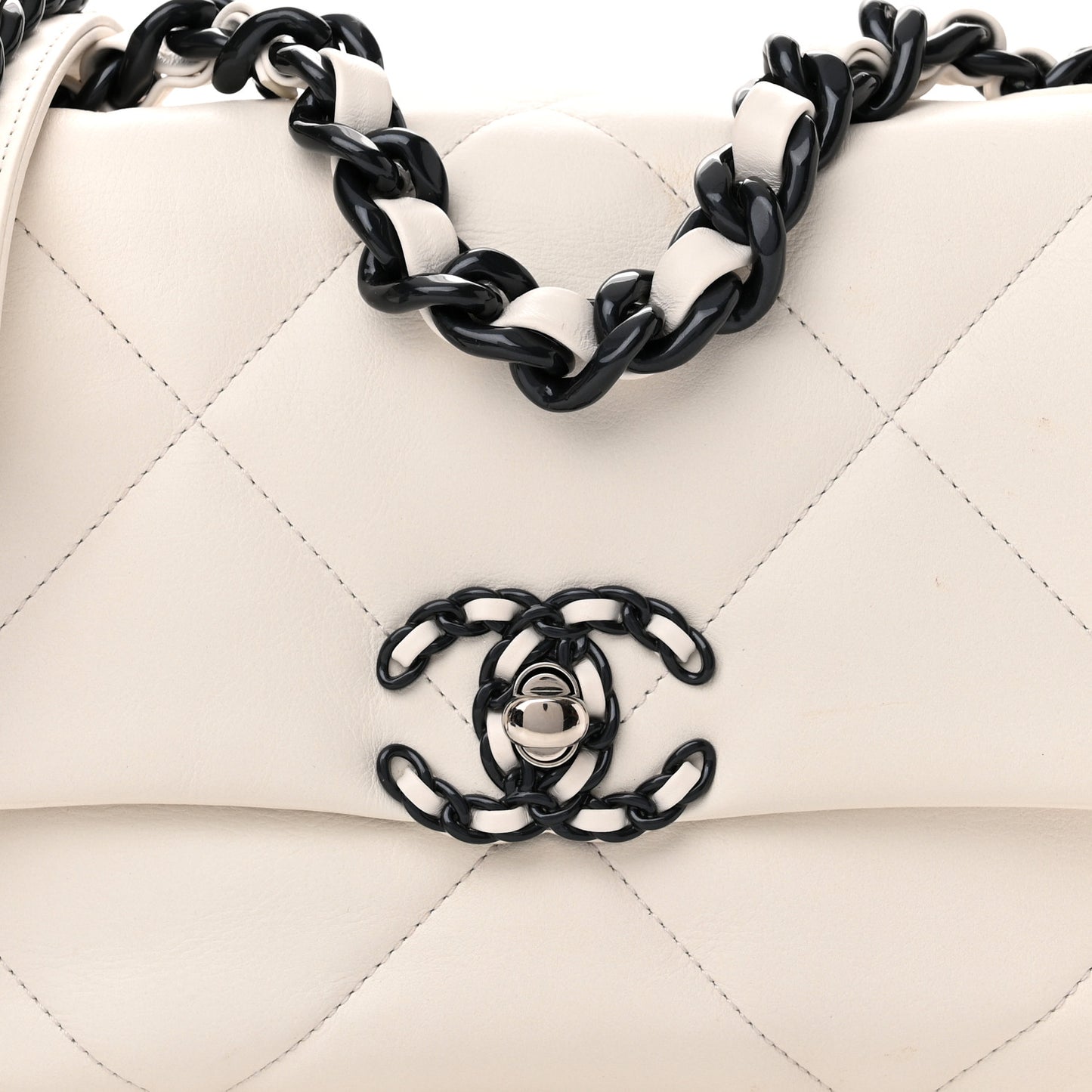 Glossy Calfskin Quilted Medium Chanel 19 Flap White Black