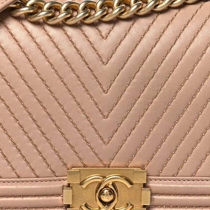 Chanel Lambskin Chevron Chain Stitched Medium Boy Flap Beige 8 of 16