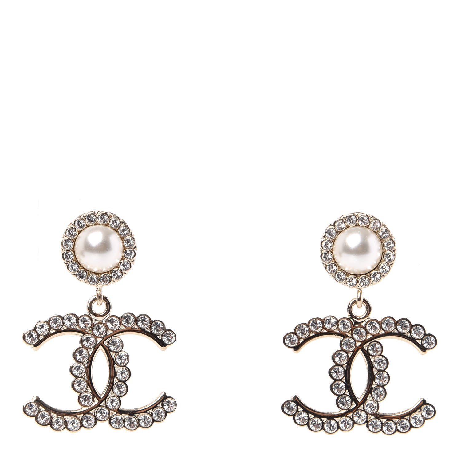 Chanel Crystal Pearl Bow-tiful CC Drop Earrings Gold 1 of 3