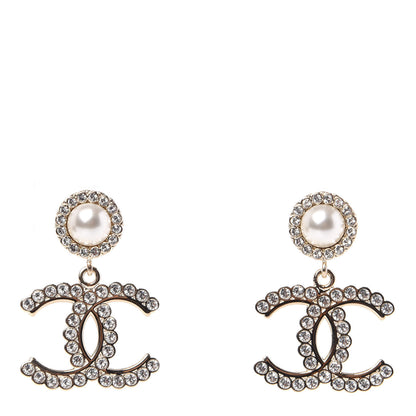Chanel Crystal Pearl Bow-tiful CC Drop Earrings Gold 1 of 3