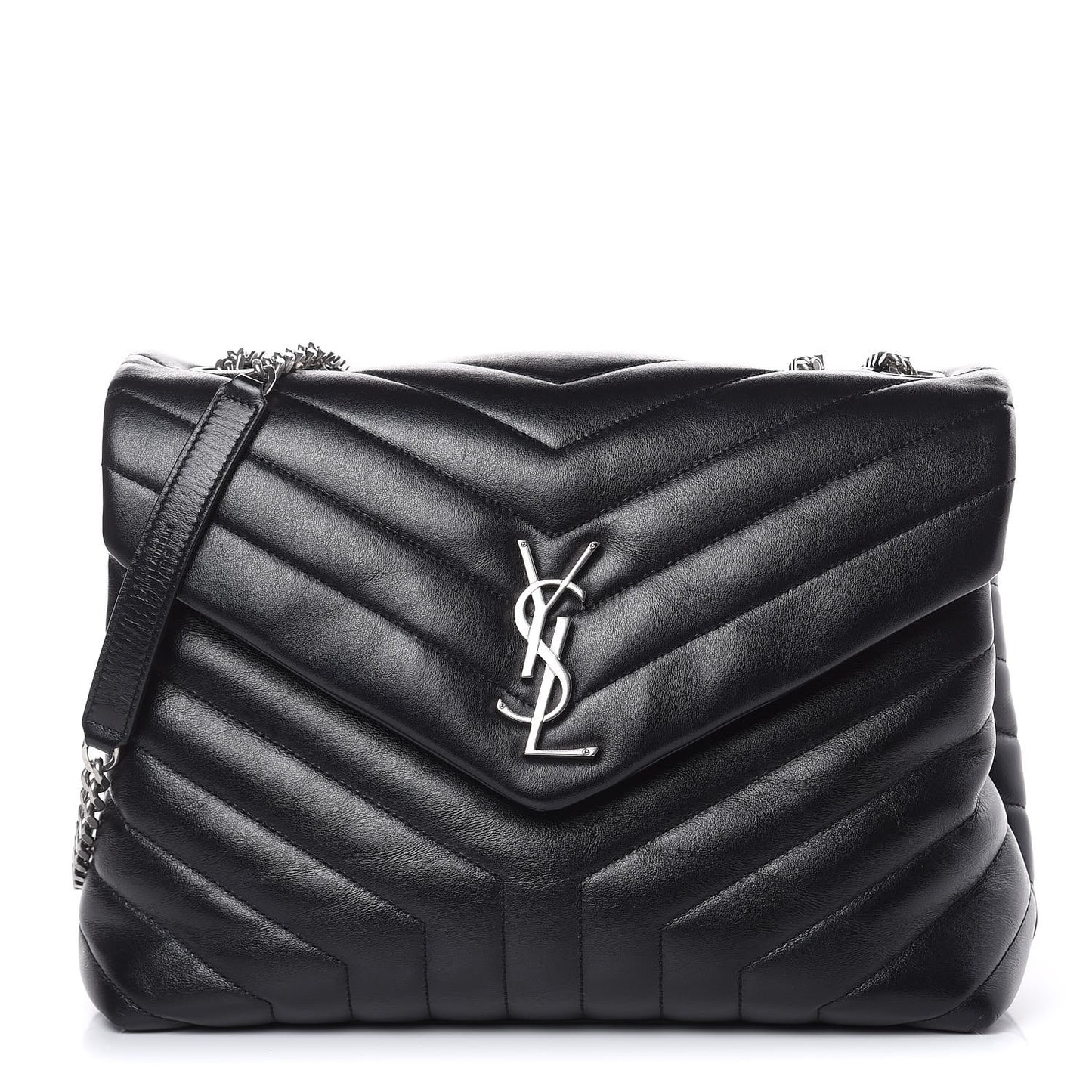 Calfskin Y Quilted Monogram Medium Loulou Chain Satchel Black