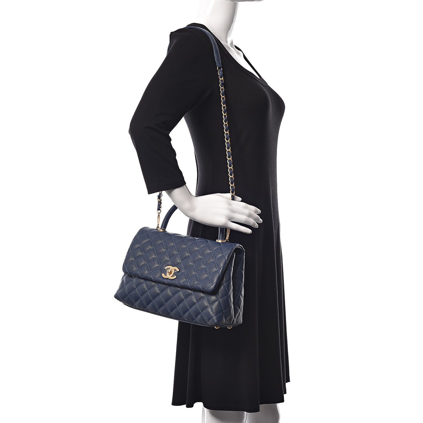 Caviar Quilted Small Coco Handle Flap Dark Blue