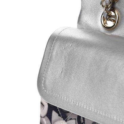 Chanel Nylon Quilted Medium Cat Emoticon Double Flap Navy Grey Ecru 8 of 12