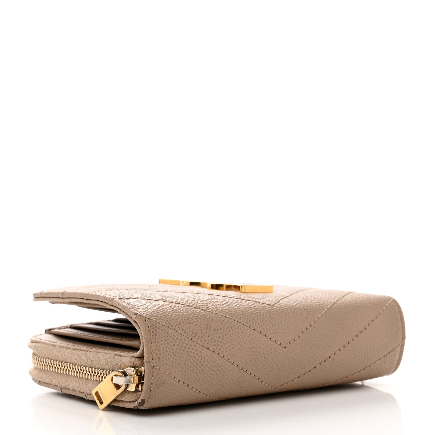 Grain De Poudre Matelasse Chevron Monogram Compact Zip Around Wallet Dark Beige