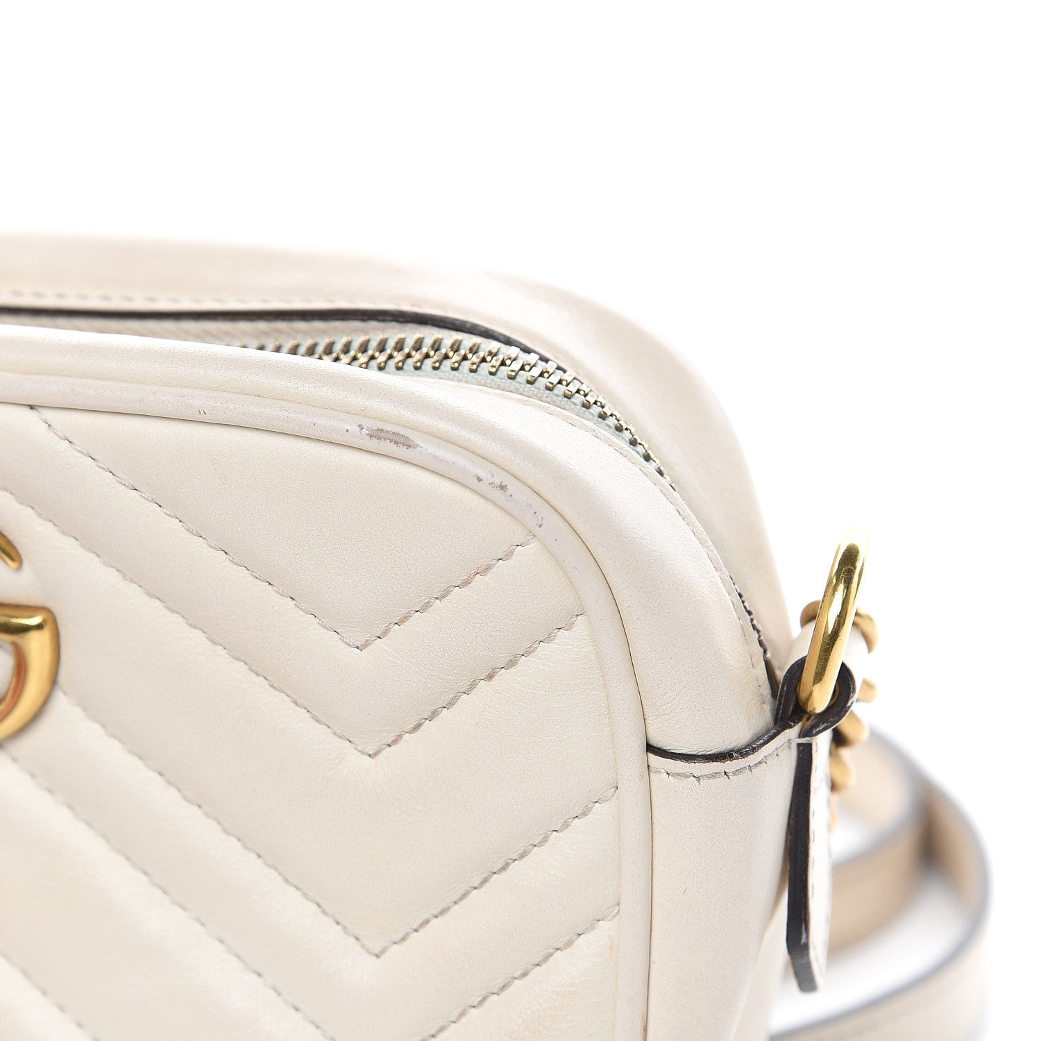 Gucci Calfskin Matelasse Mini GG Marmont Chain Shoulder Bag White 11 of 18