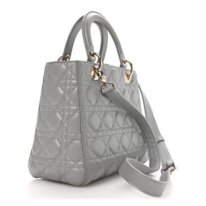 Christian Dior Pearly Lambskin Cannage Medium Lady Dior Grey 3 of 10