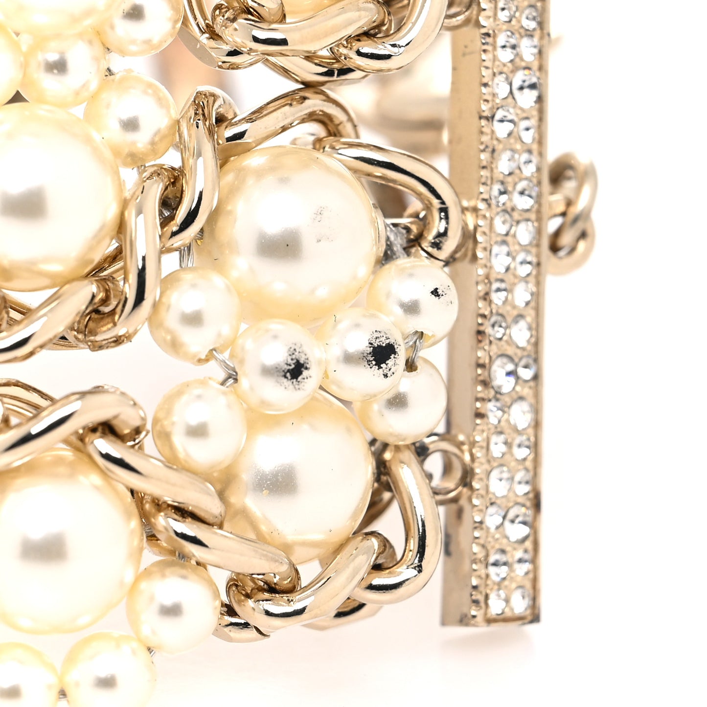 Crystal Pearl CC Bracelet Gold