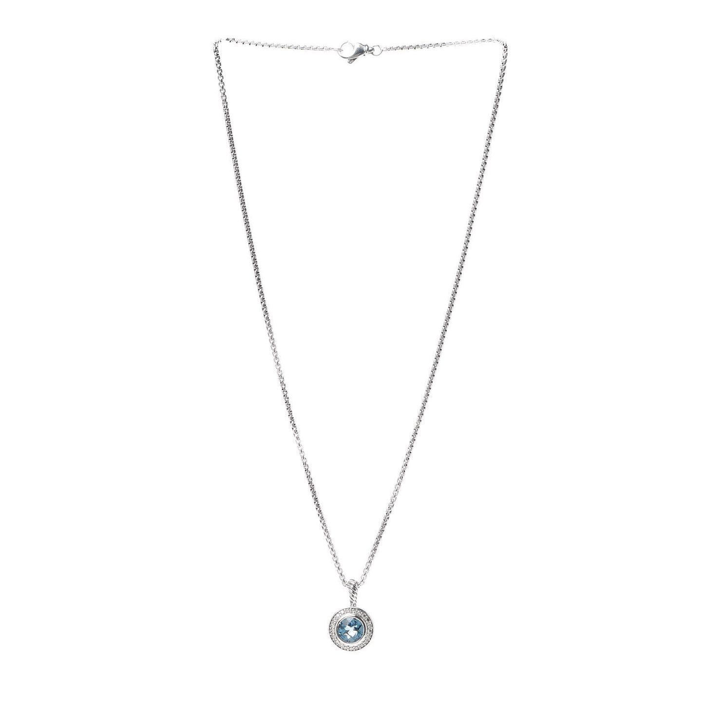 Sterling Silver Diamond Blue Topaz 8mm Petite Cerise Pendant Necklace