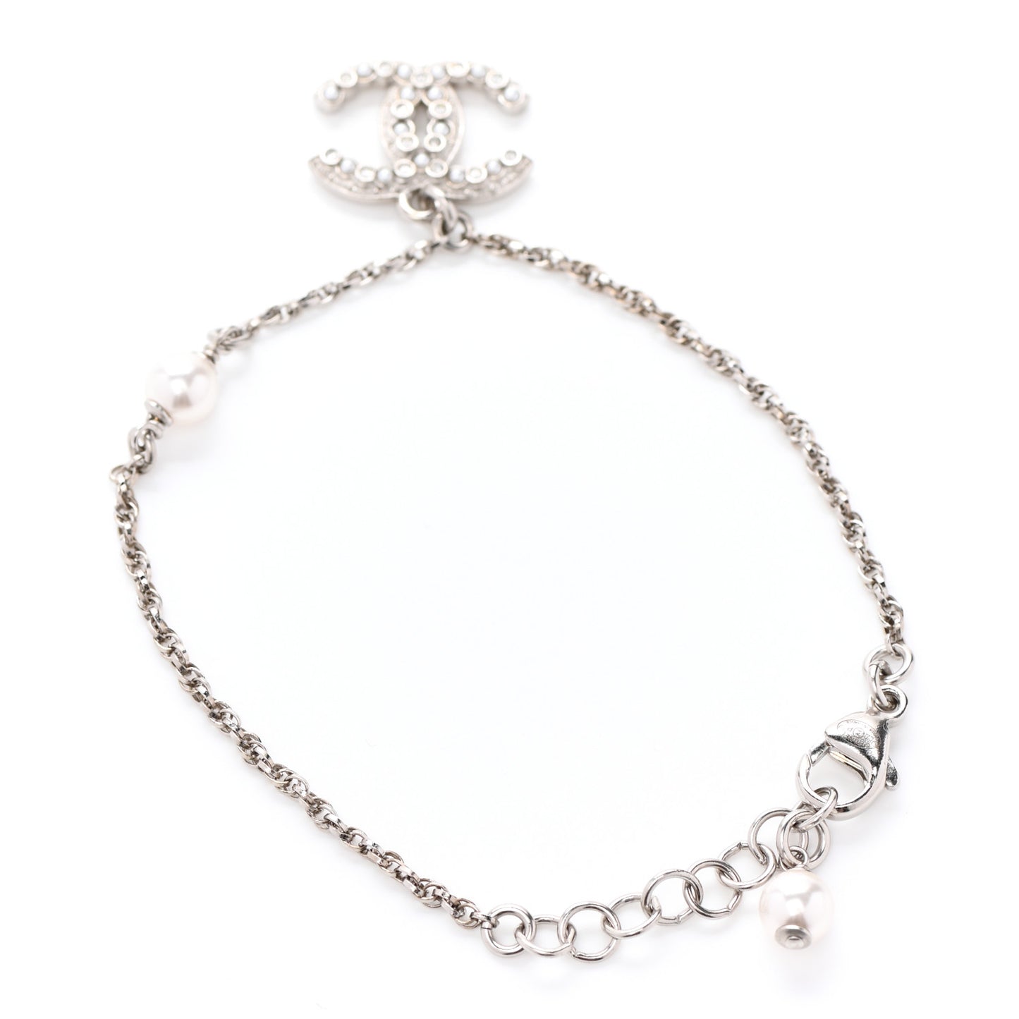 Pearl Crystal CC Bracelet Silver