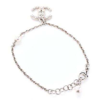 Chanel Pearl Crystal CC Bracelet Silver 3 of 5
