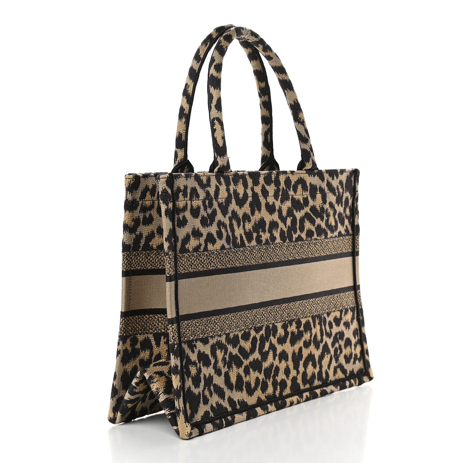 Christian Dior Canvas Mizza Embroidered Medium Leopard Book Tote Beige 3 of 9