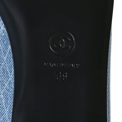 Chanel Denim Printed Quilt CC Cap Toe Ballerina Flats 39 Light Blue Dark Grey 7 of 9