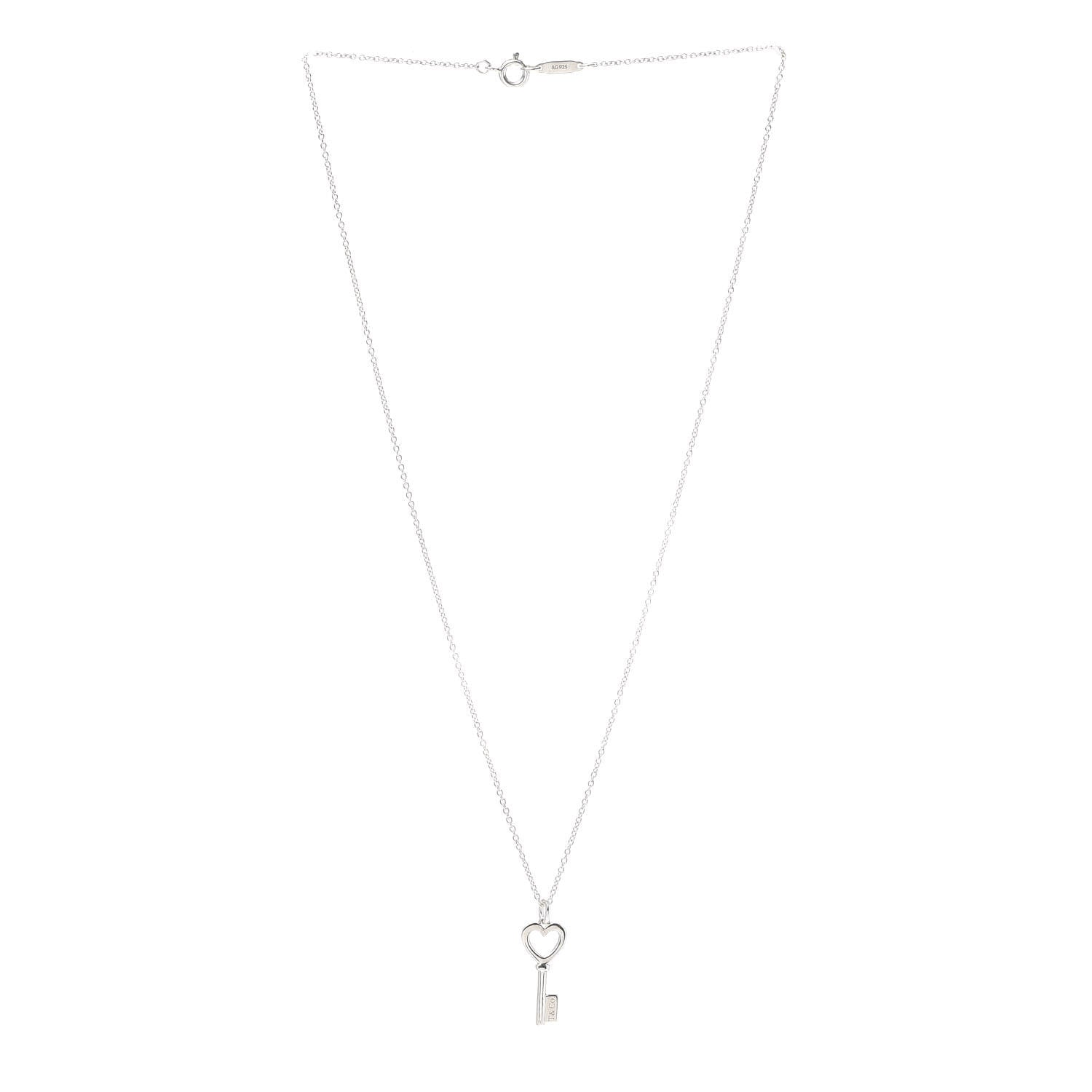 Tiffany Sterling Silver Mini Heart Key Pendant Necklace 3 of 5