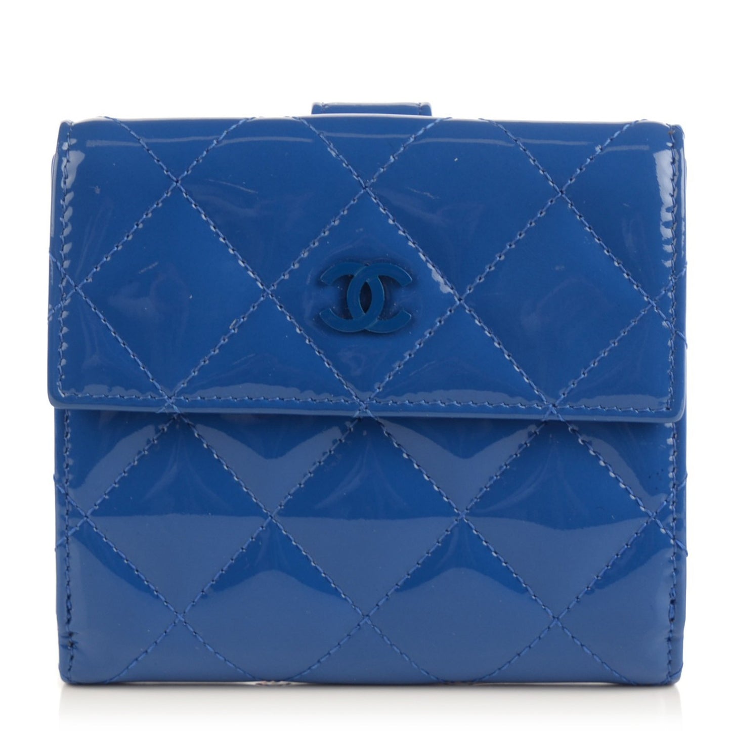 Patent Quilted CC French Wallet Blue