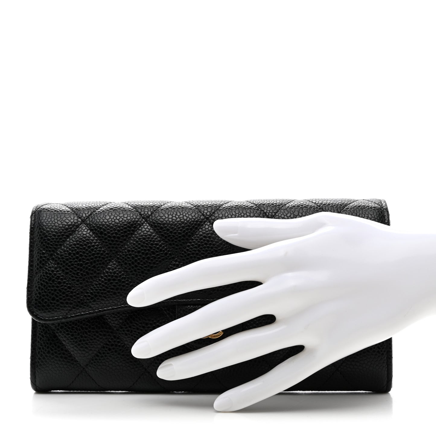 Caviar Quilted Large Gusset Flap Wallet Black