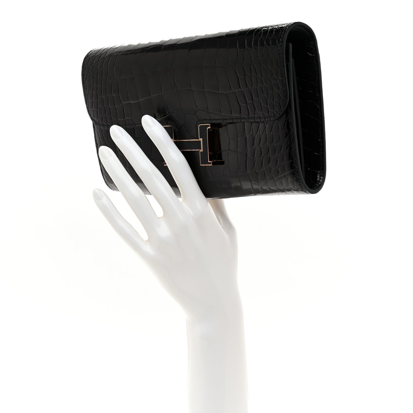 Shiny Alligator Enamel Constance Long Wallet To Go Black