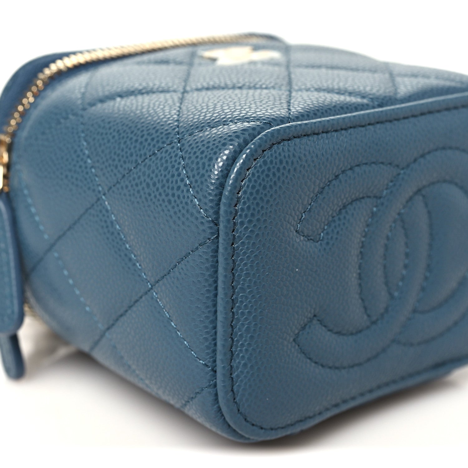 Chanel Caviar Quilted Mini Vanity Case With Chain Blue 9 of 10