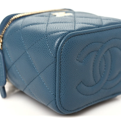 Chanel Caviar Quilted Mini Vanity Case With Chain Blue 9 of 10
