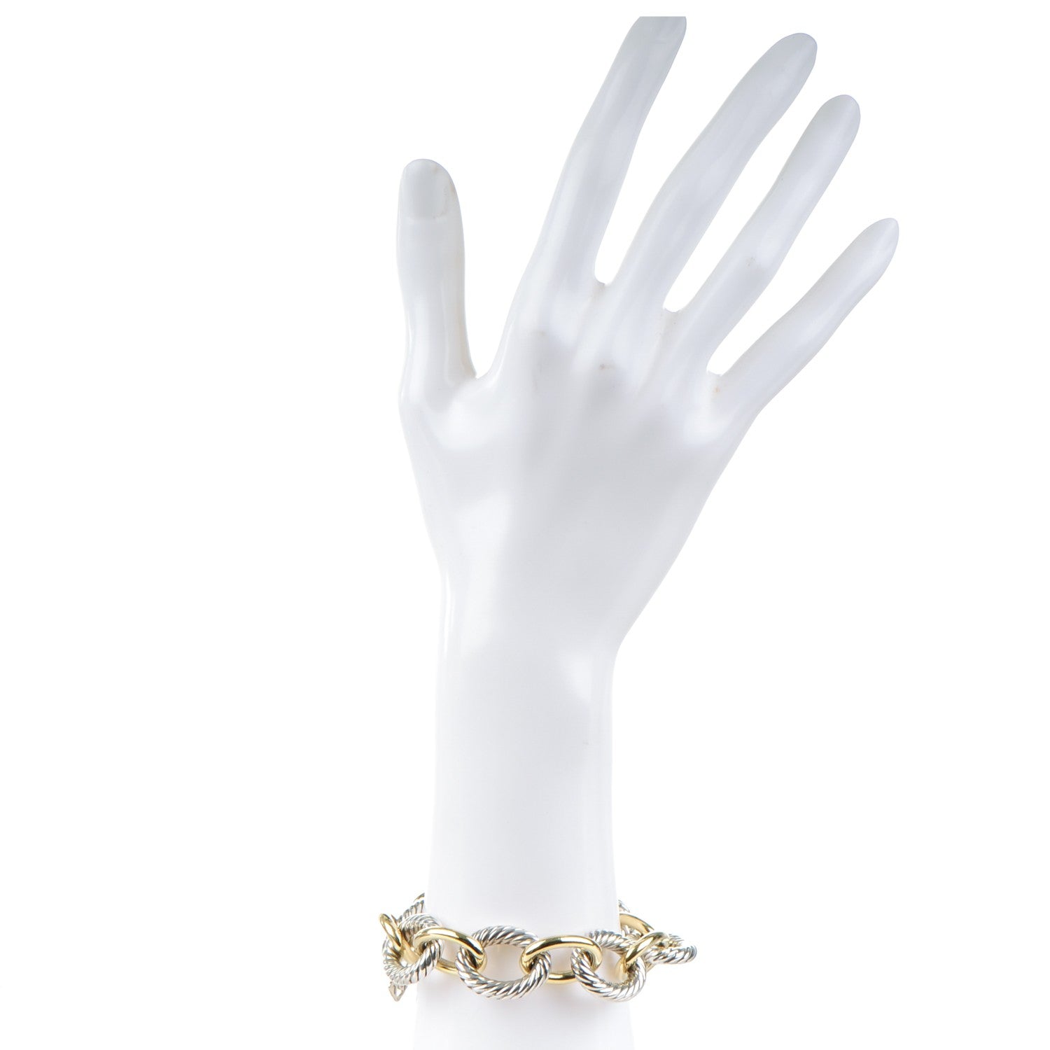 David Yurman Sterling Silver 18K Yellow Gold 17mm Extra Large Oval Link Bracelet 2 of 6